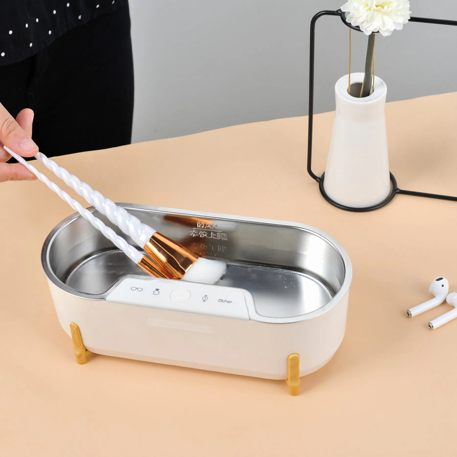 Bamboo Household Portable 500ml Makeup Tool Ultrasonic Cleaner