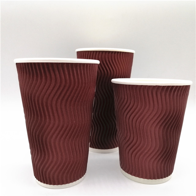 Disposable Custom Logo Ripple Double Wall Paper Coffee Cups with Lids