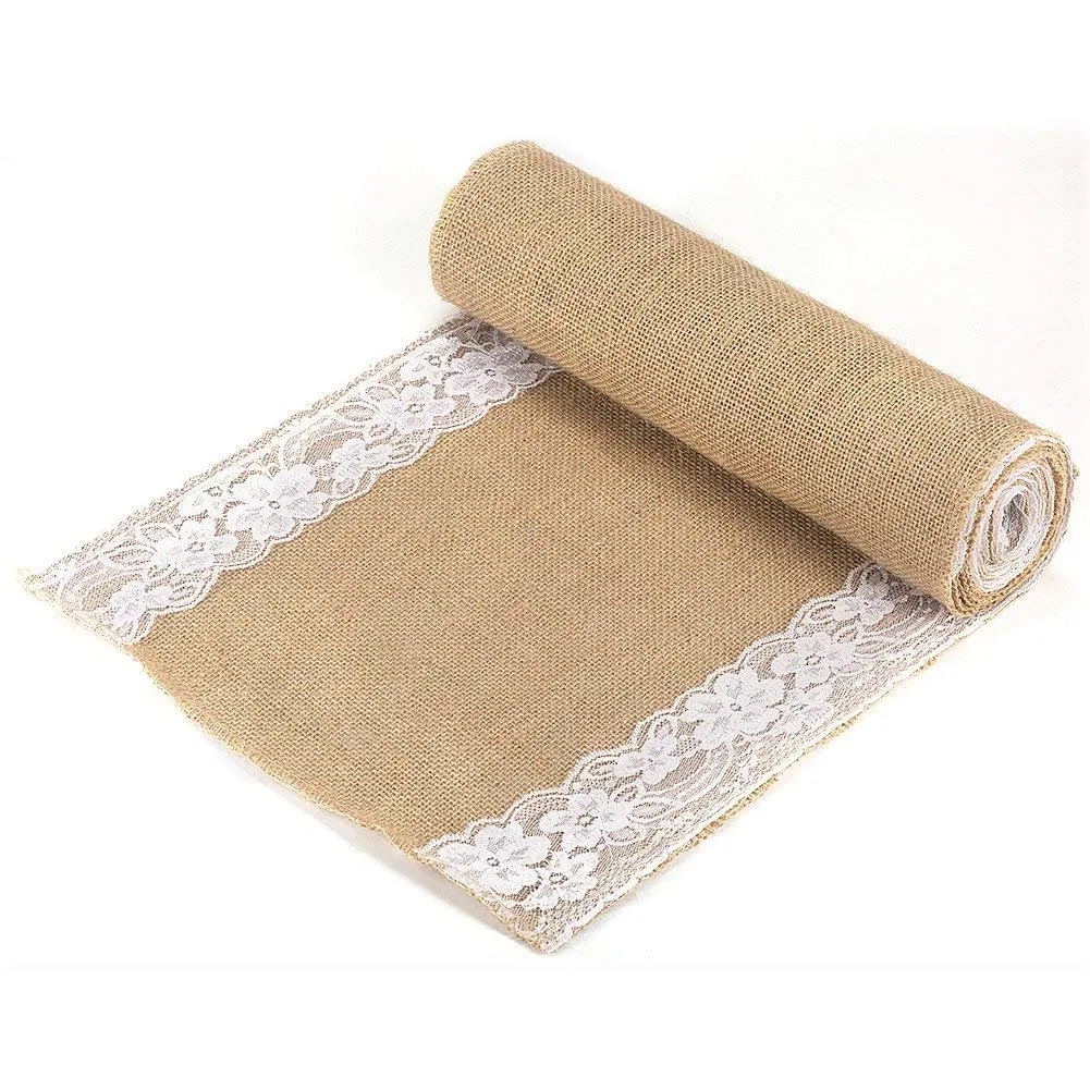 Natural Party Decor Wedding Lace Burlap Table Runner