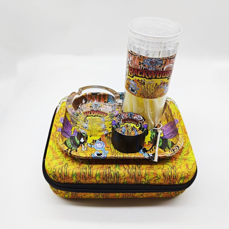 Color Leather Bag Horn Tube Smoke Grinder Ashtray Five-Piece Hand-Rolled Set of Cigarette Accessories