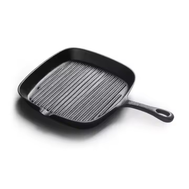 Multifunctional Cast Iron Grill Pan with Steak Handle Easy Clean Non-Stick Kitchen Cooking for Home or Camping Modern Design