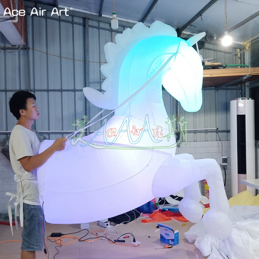 Inflatable White Horse Costume LED Lighting Horse Walking Cartoons for Parade Events or Decoration