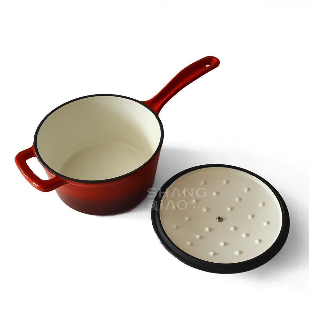 High Quality Customized Logo Cast Iron Casserole Long Handle Enameled Cast Iron Sauce Pan Pot