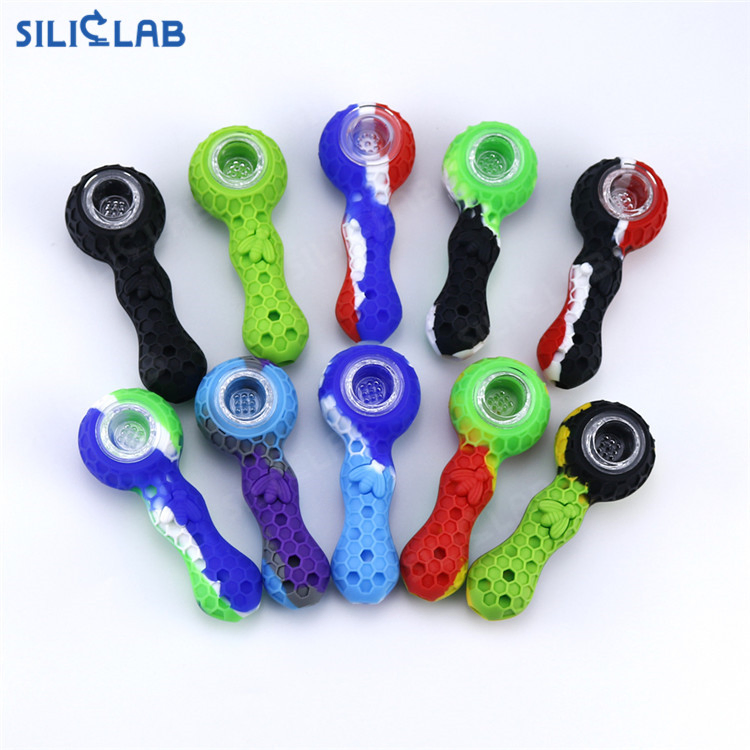 Wholesale Cheap 4.3 Inch Honey Bee Style Silicone Smoking Pipes with Porous Glass Bowl Accessories