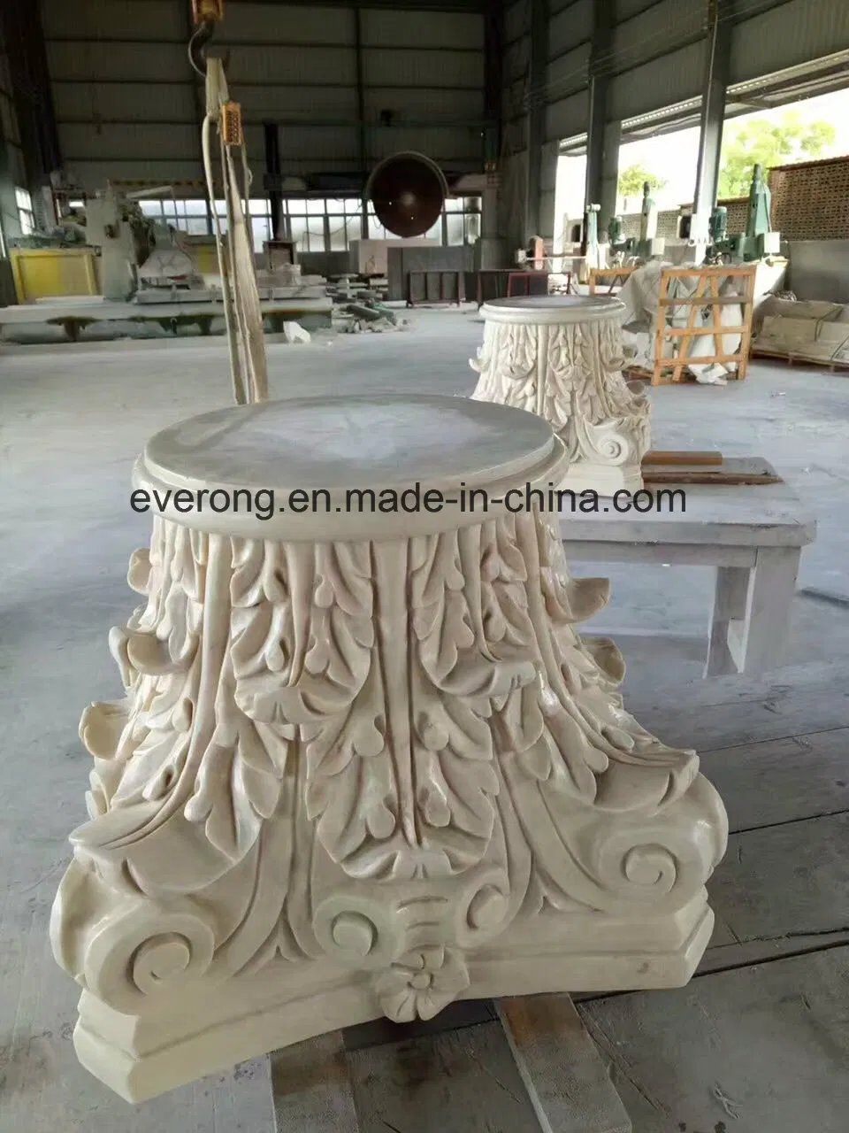 Natural Polished Stone Pillar Base Marble Carving Roman Column Base