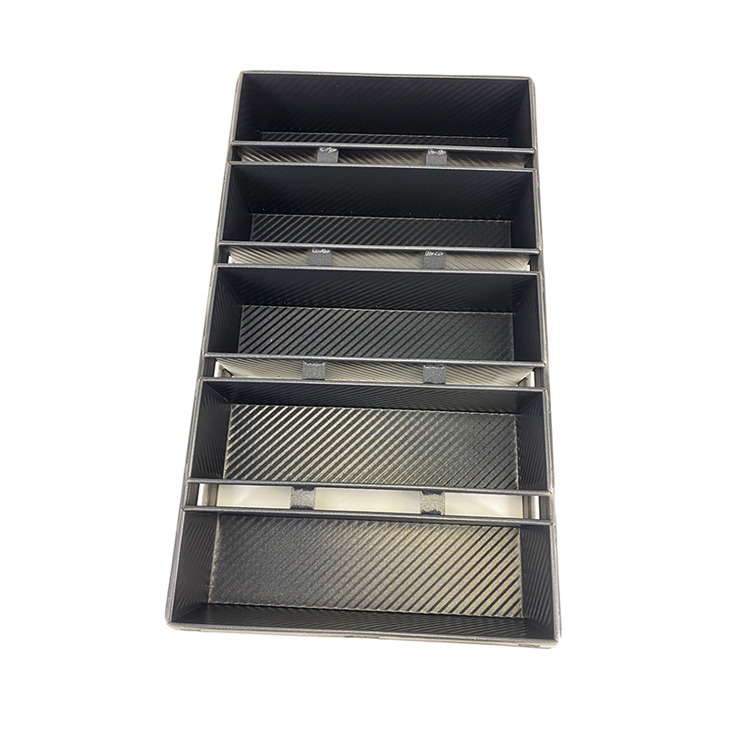 Custom Made Commercial Bakeware Aluminized Steel 5 Cavities Strap Loaf Pan Non Stick Corrugated Toast Sandwich Bread Loaf Baking Pan with Lid