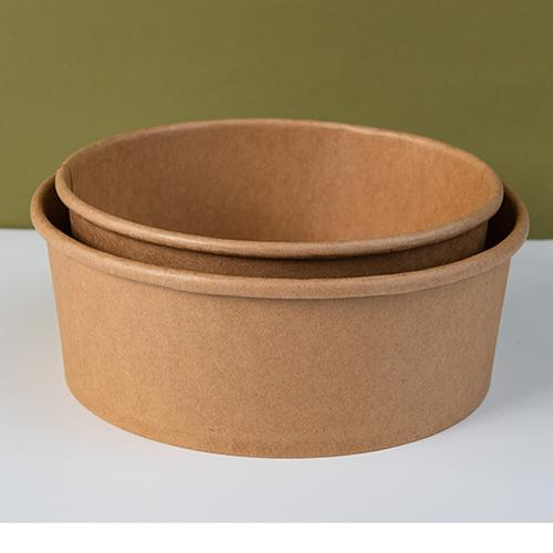 Disposable Paper Bowl Round Packing Box Kraft Paper Soup Bowl Porridge Takeout Soup Bucket with Cover Dessert Bowl Fast Food Box Soup Bowl