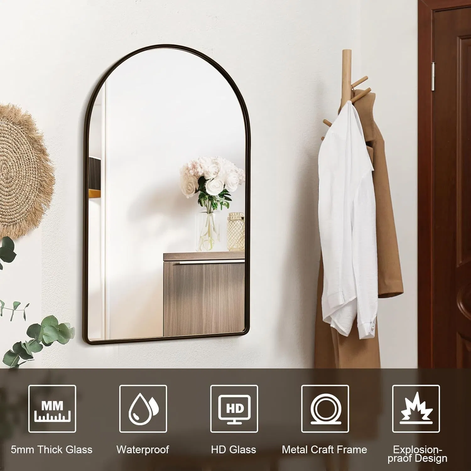 Stylish Arched Bathroom Mirrors with Modern Seamless Frame