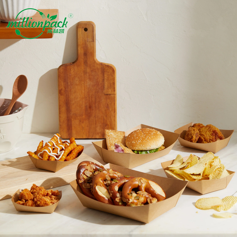 Biodegradable Kraft Food Tray Disposable for Sandwich Hotdog and Salad