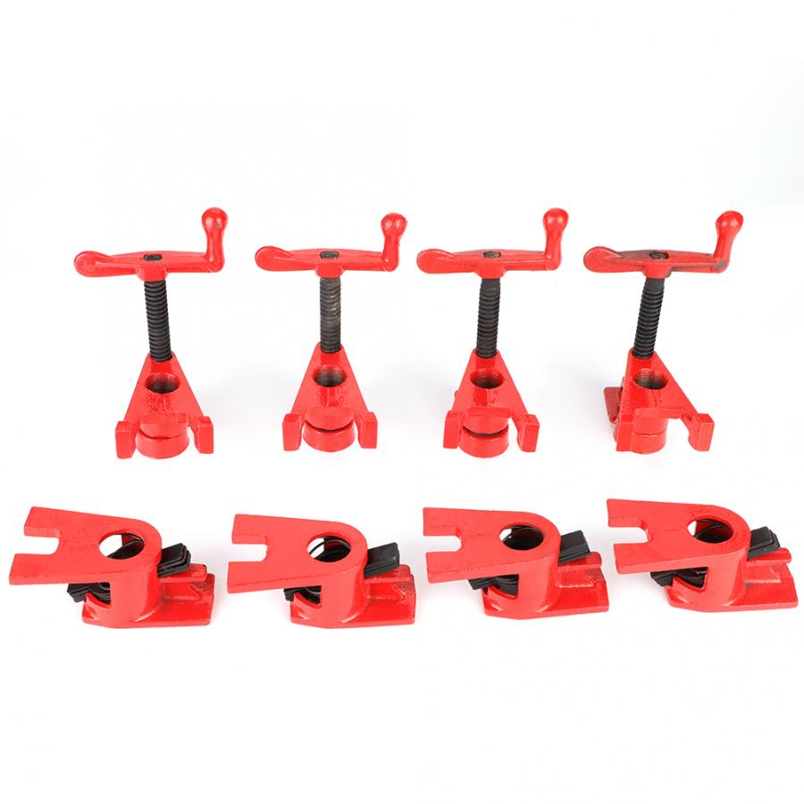 4 Set 26.5mm 3/4'' Quick Release Wood Gluing Pipe Clamp Heavy Duty Wide Base Iron Wood Metal Clamp Set Woodworking Workbench