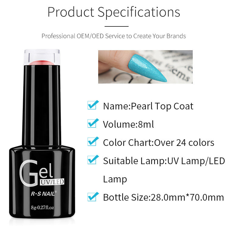 ODM 15ml/10ml/8ml UV Gel Nail Polish Acabado Nail Art Products UV LED Soak off, UV Gel LED Lamp 30s Uvlamp 1mins Pearl Top Coat