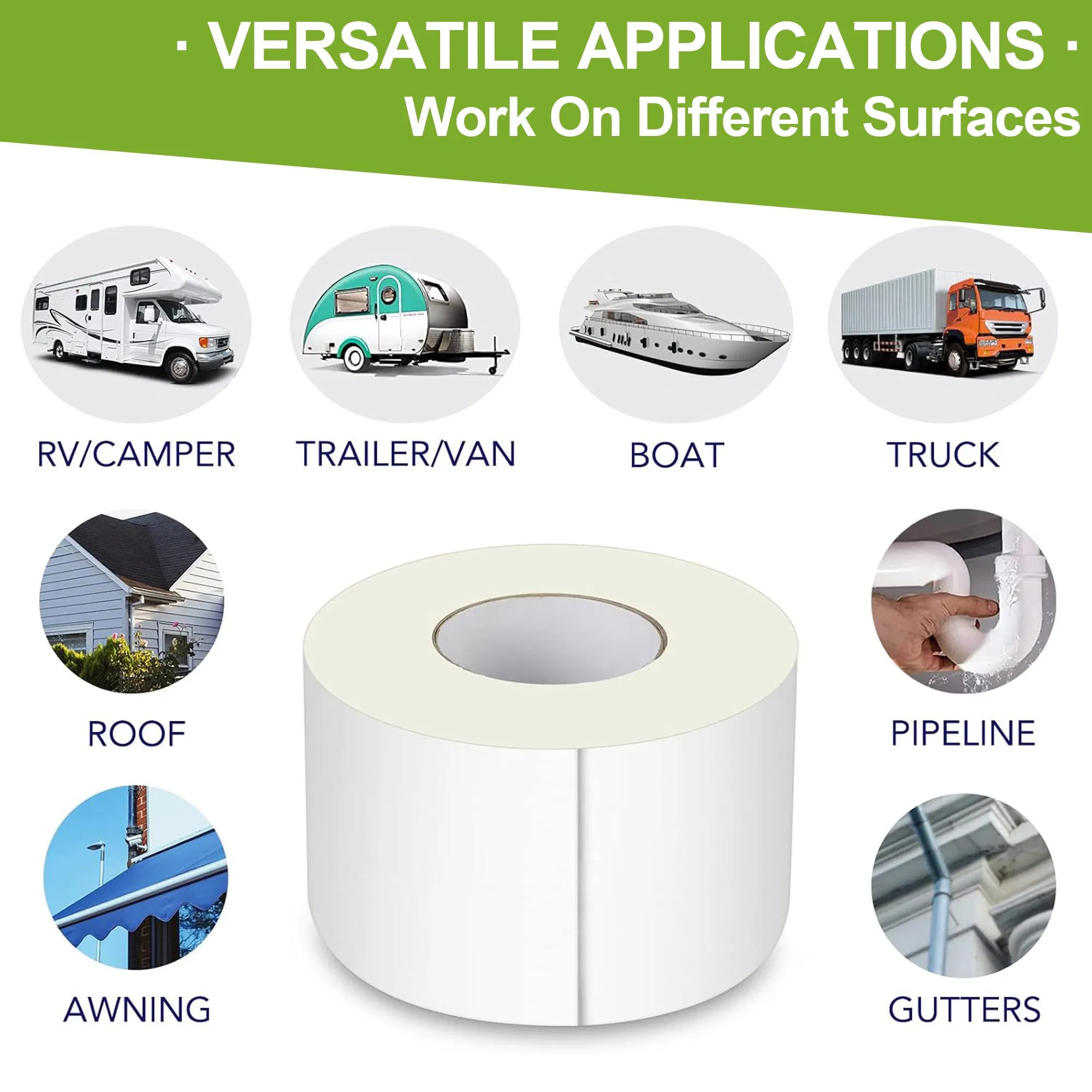 RV Camper Roofing Repair Sealant Tape White 4 Inch X 50 Foot Natural Rubber Roof Sealing Tape UV & Weatherproof Roof Seal Tape