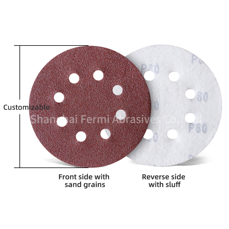 Шлифовальный диск 125 мм с липучкой, 6 отверстий, бордовый