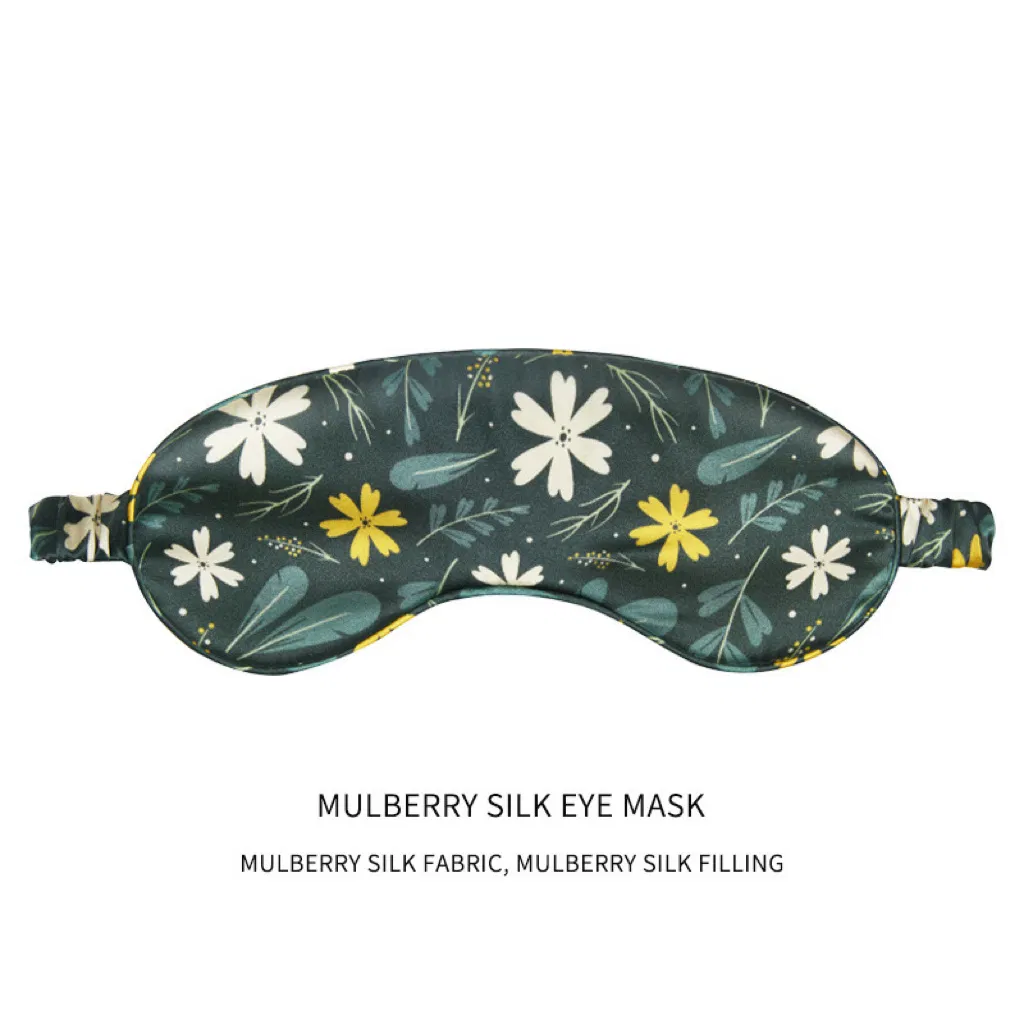 Double Sided Printing Mulberry Silk Travel Nap Eyemask with Silk Filling and Elastic Strap Ultra-Soft, Light-Blocking