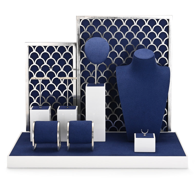 Metal Microfiber Blue Jewelry Showcase Display Set Ndis-116