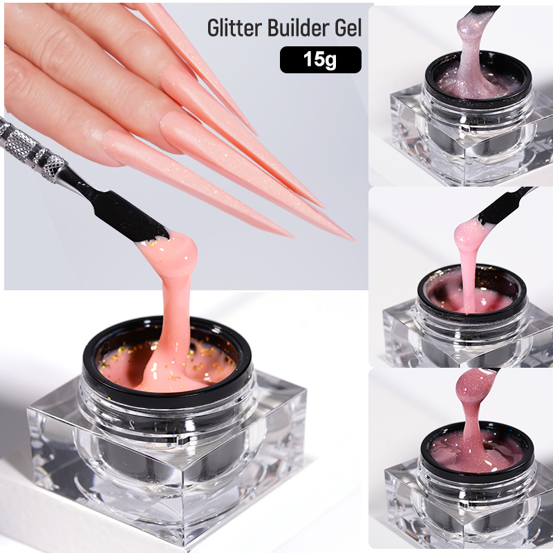 New Formula No Burn Builder Nail Extension Gel 15ml Hema Free Low Heat Self Leveling Acryl Mousse Glitter Hard Gel