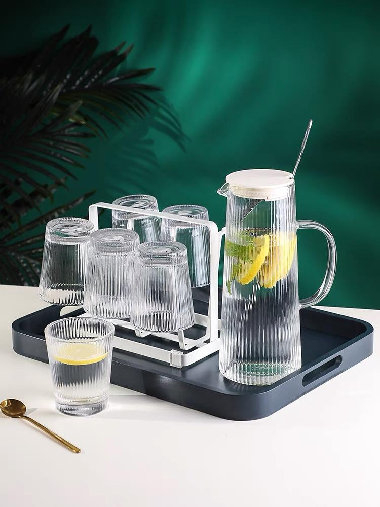 Stripes Plated Color Glass Carafe Water Pitcher with Lid
