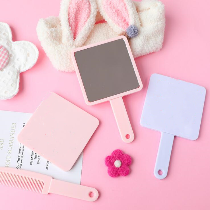 Handle Makeup Cosmetic Mirror with Hair Brush