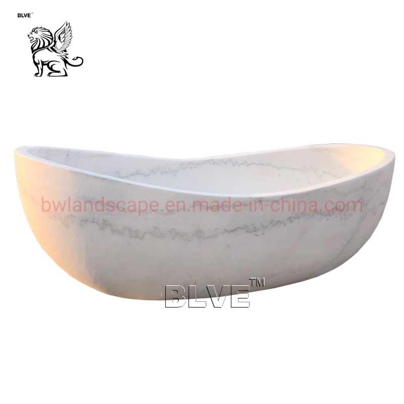 Blve Bathroom Luxury Natural Stone Home Bath Tub White Solid Marble Freestanding Bathtub