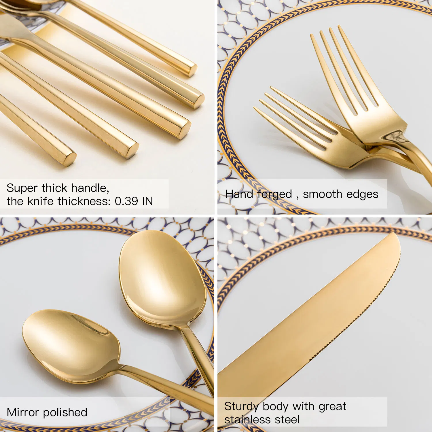 Elegant Hexagon Gold Stainless Steel Cutlery Set for Modern Dining