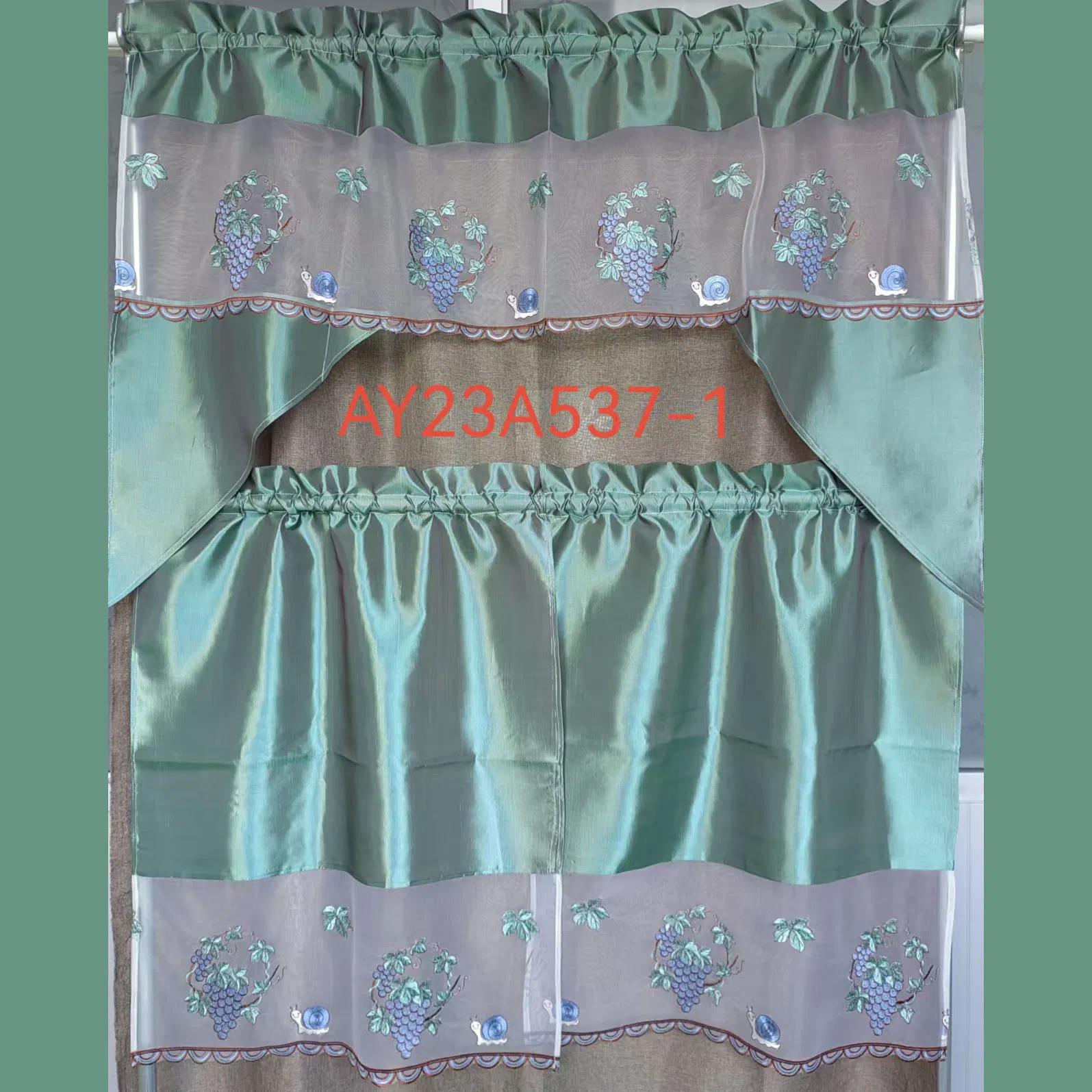 Embroidery Fruit and Purple Backdrop Kitchen Curtain