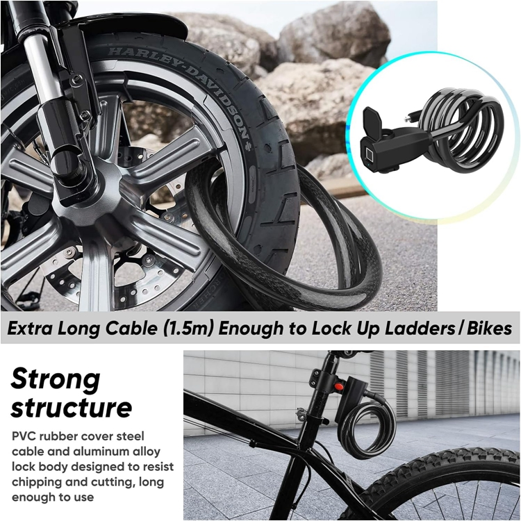 Yh3239 1.5 Meter Waterproof Anti-Theft USB Charging Keyless Fingerprint Bicycle Lock