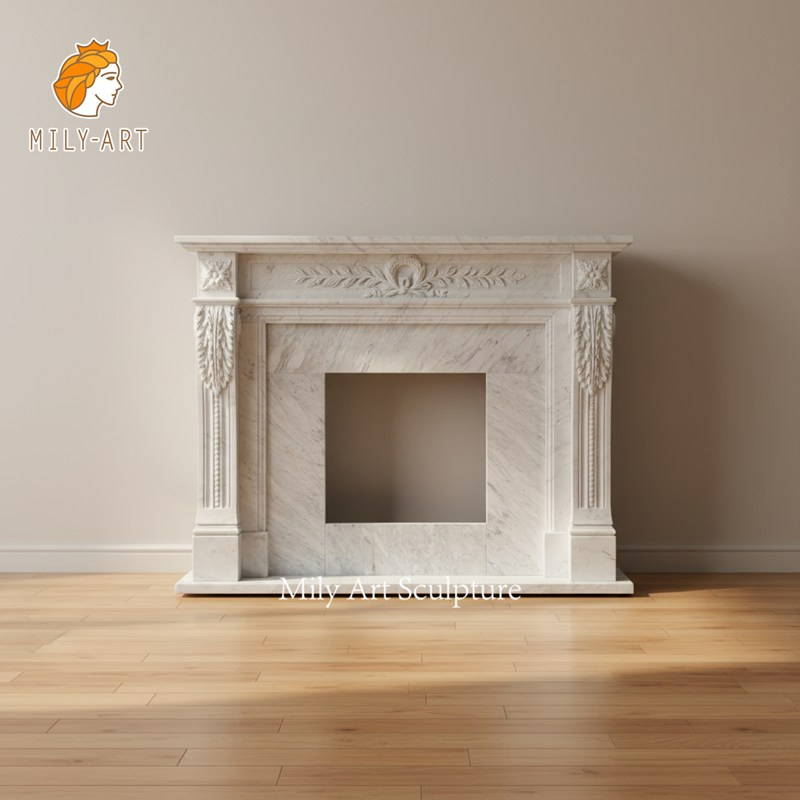 Natural White Marble Carving Fireplace Mantel Surround for Interior Decoration