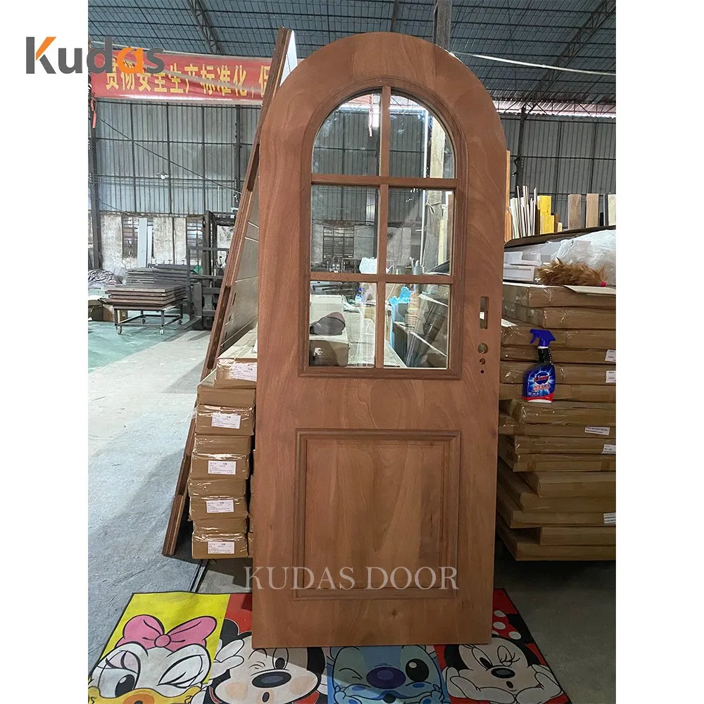 Luxury American Walnut Solid Wood Waterproof Finish Wooden Interior Arched Glass Doors