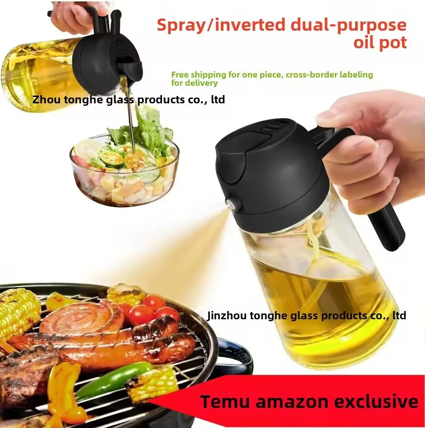 2 in 1 Premium Glass Kitchen Oil Sprayer Dispenser Bottle for Cooking and Serving Olive Oil Food Use