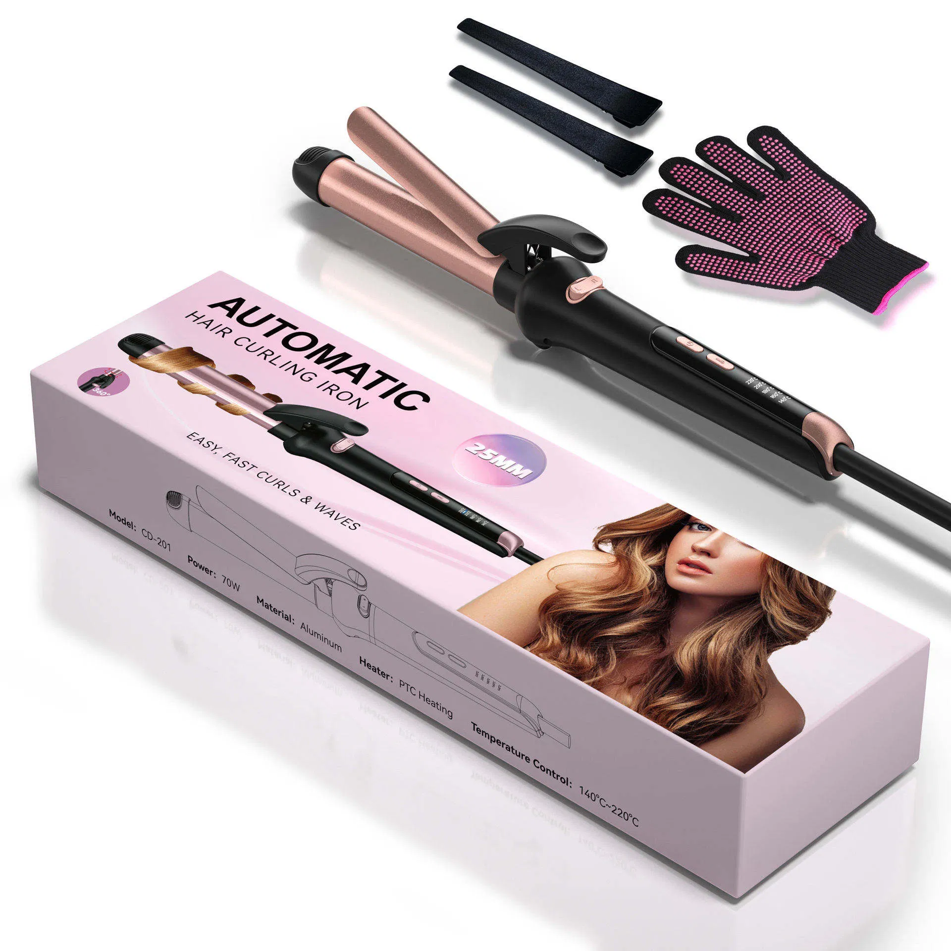 Save25mm Ceramic Hair Curling Iron New Lazy Automatic Rotation Curler PTC Heater LED Lcddisplay Wave Perm Styling Electric Factory