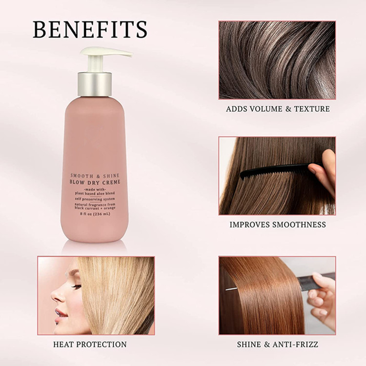 Custom Hair Care Smooth and Shine Control Frizz Volumizing Blow Dry Cream