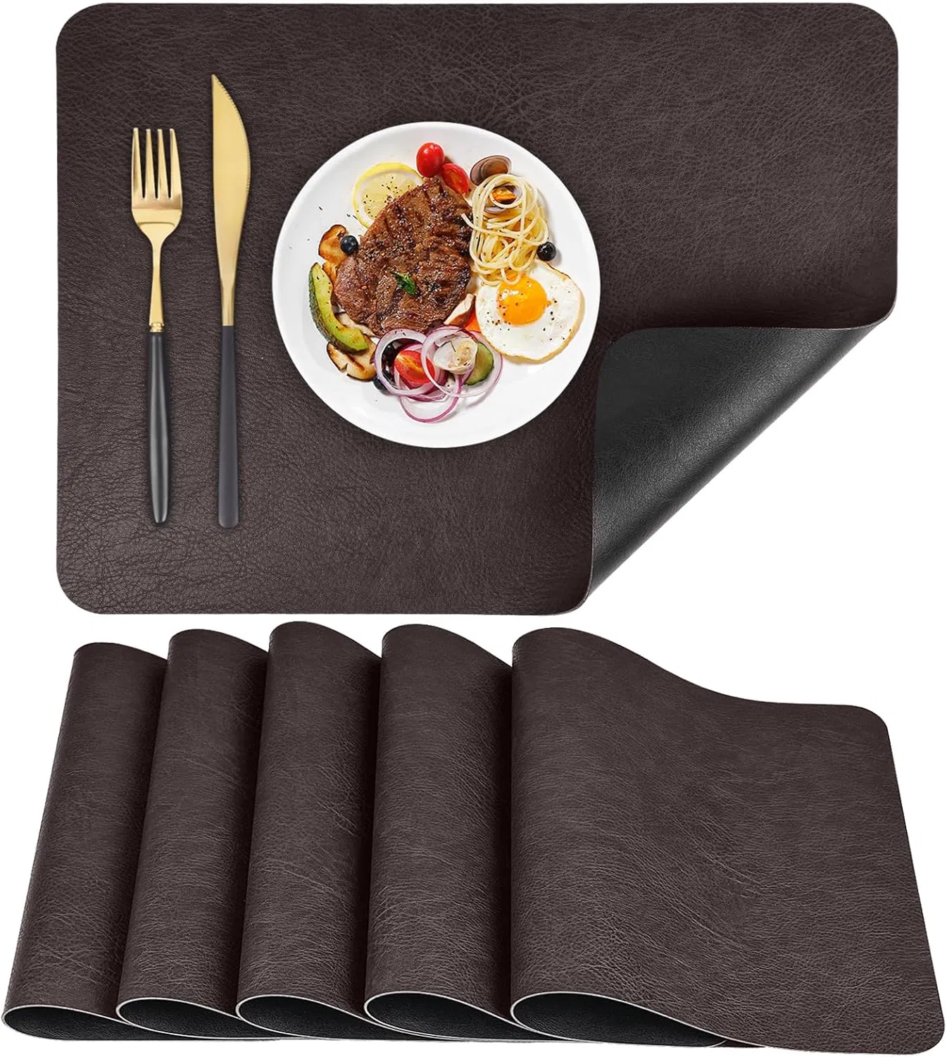 Faux Leather Placemats Set of 6 Table Mats Heat Resistant Reversible Place Mats, Waterproof Wipeable Dining Table Place Mats for Home Party Outdoor, 15.8 X 11.8