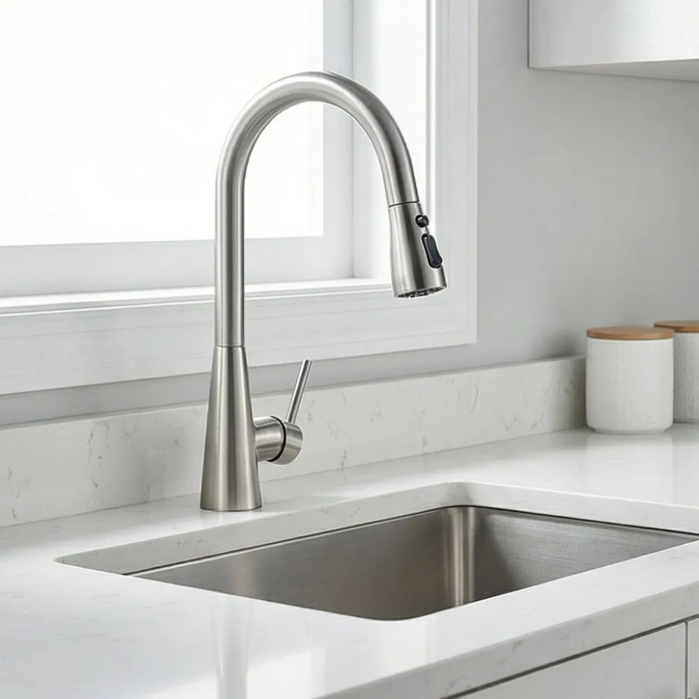 Elegant Single Handle Kitchen Faucet with 3 Functions Pull Down Sprayer