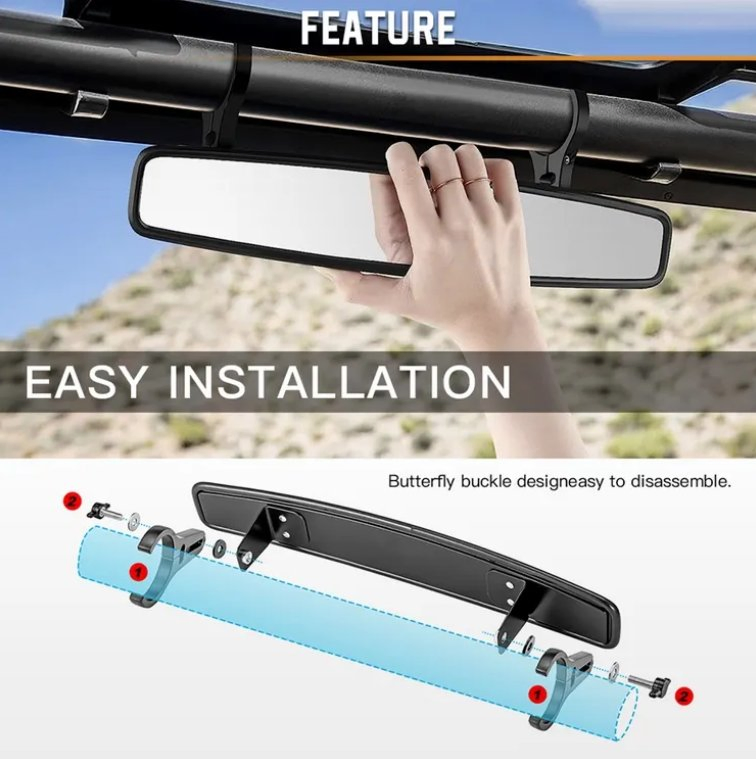 Large Field of View 1.75-2" UTV Interior Rearview Mirror