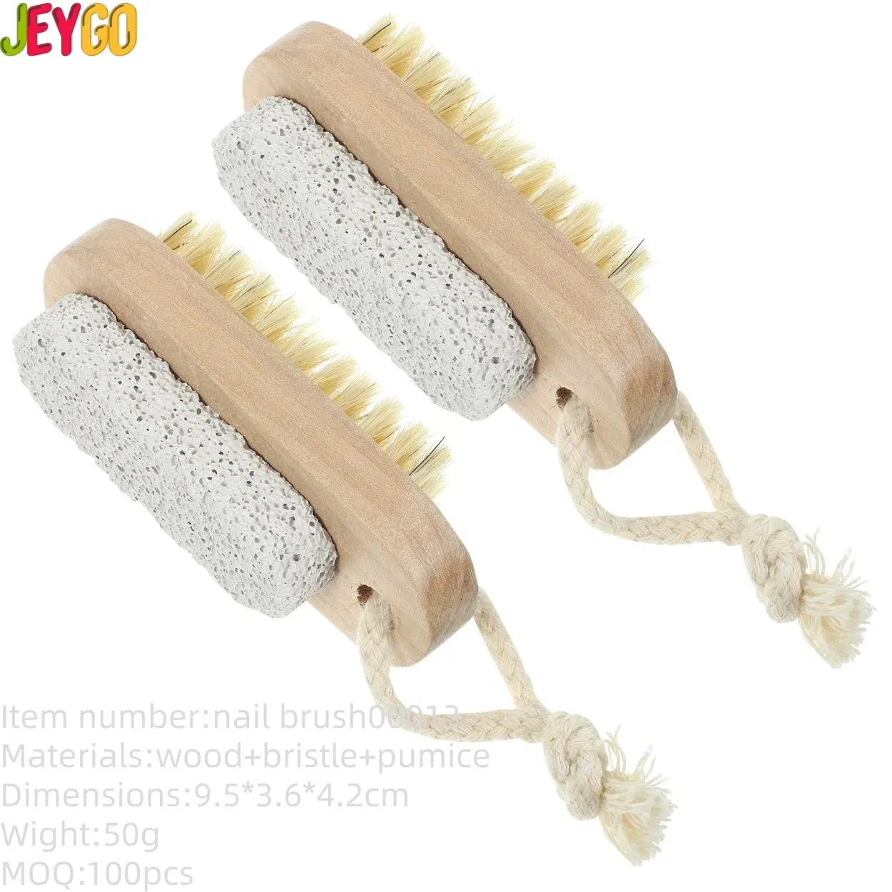 Dual-Purpose Bath Body Care Wooden Boar Bristle and Pumice Double-Sided Nail Brush
