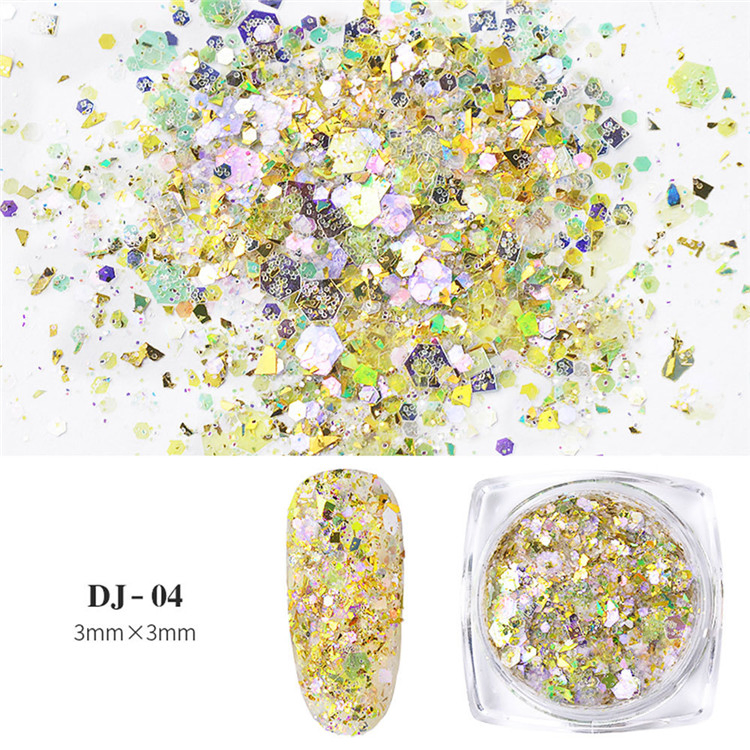 3D Colorful Nail Flake Sequins Muiti-Designs Nail Chrome Pigment Nail Decorations DIY Mix Size Nail Glitter Shinny Nail Sequins