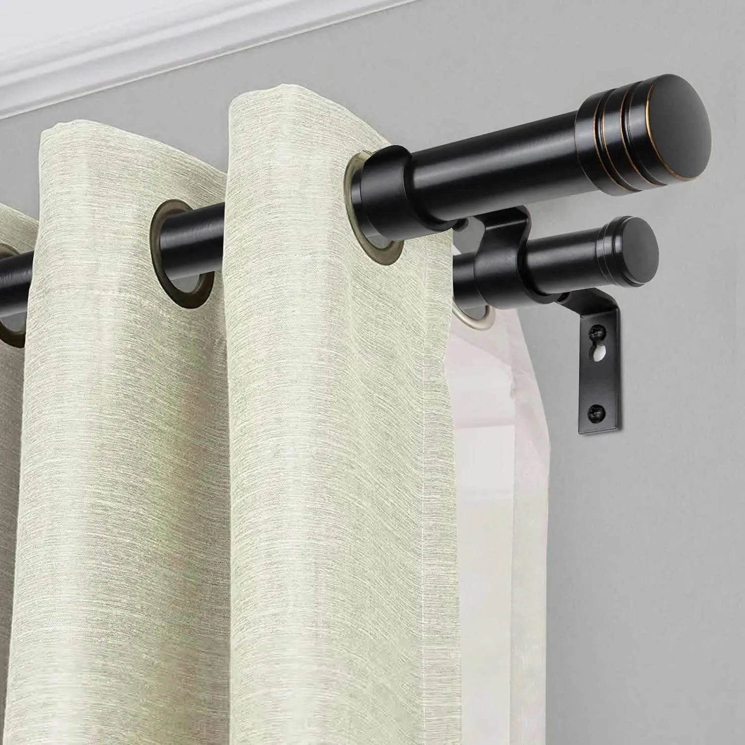 Adjustable Double Curtain Rod, Double Wood Curtain Rod for Windows