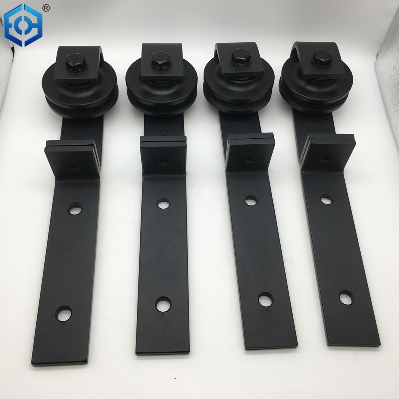 Black Top Mount Roller Bifold Sliding Barn Door Hardware
