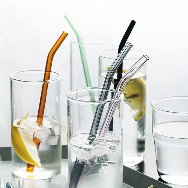 Eco Friendly Reusable Borosilicate Clear Bent Glass Drinking Straw