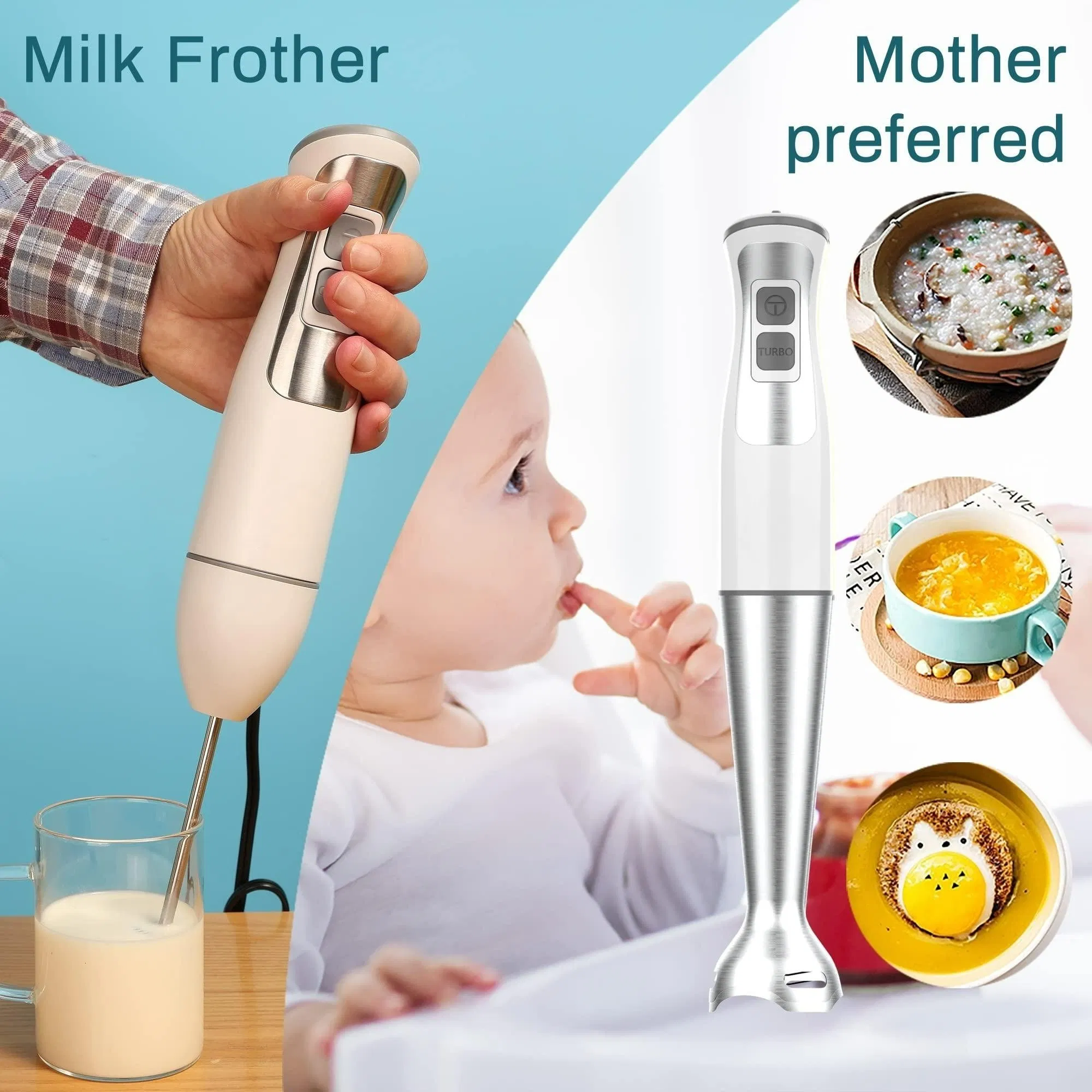 Fashionable BPA-Free 600ml Container 500ml Food Grinder 5-in-1 8-Speed Stick Hand Blender