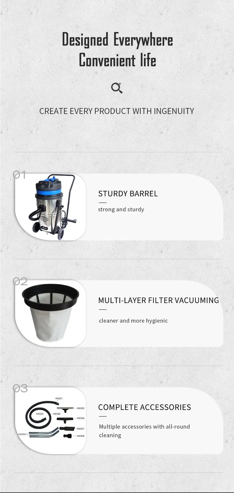 70L Wet and Dry Powerful Stainless Steel Vacuum Cleaner