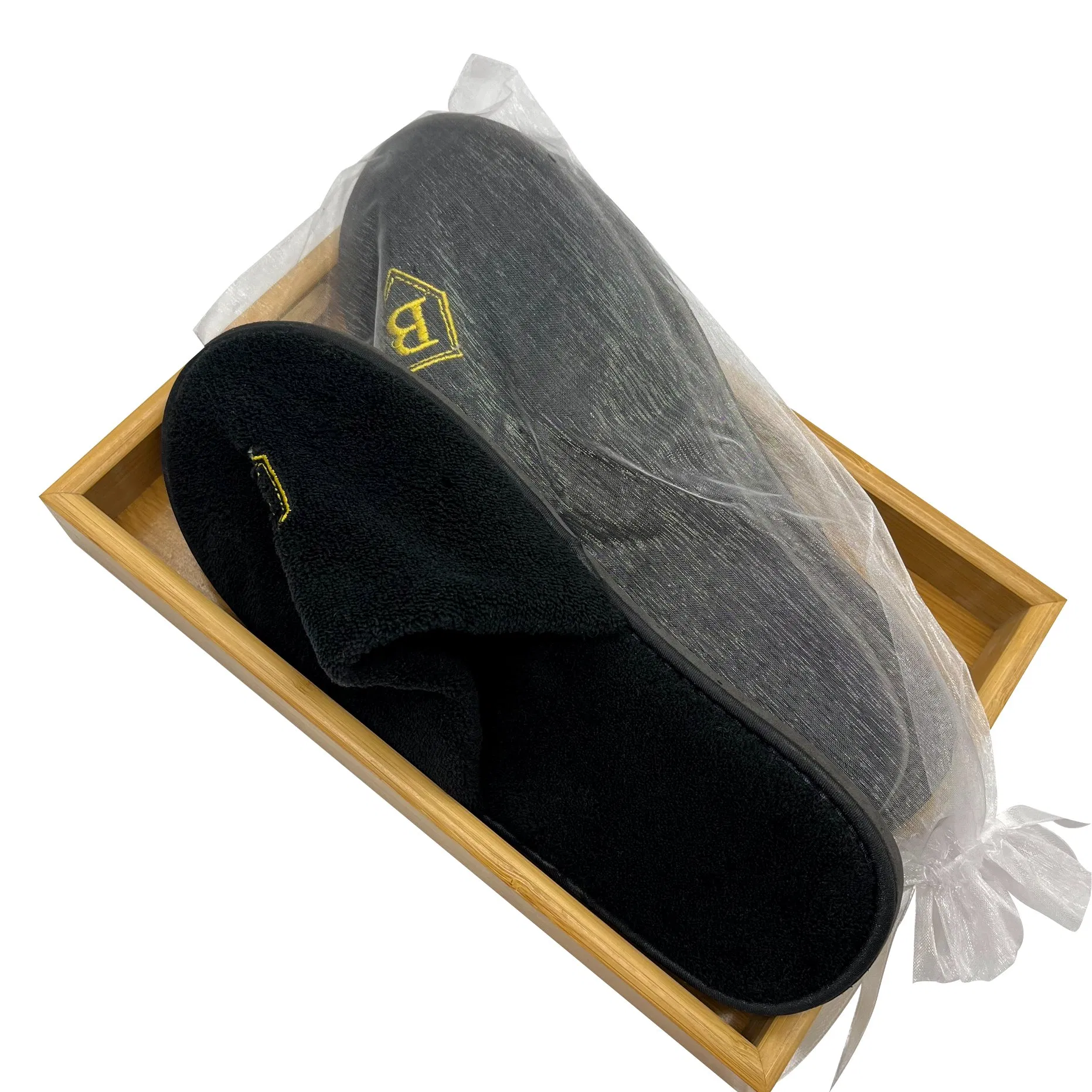 Custom 5 Star Hotel Supplies Embroidered Coral Fleece Hotel Disposable Slippers