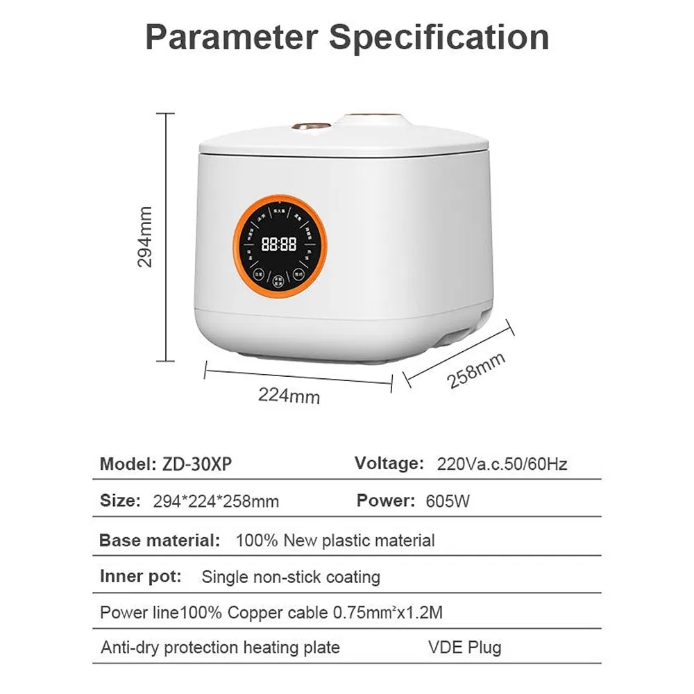 Spacious 3L Zd-30xpl Stainless Steel Rice Cooker for Family Meal Preparation