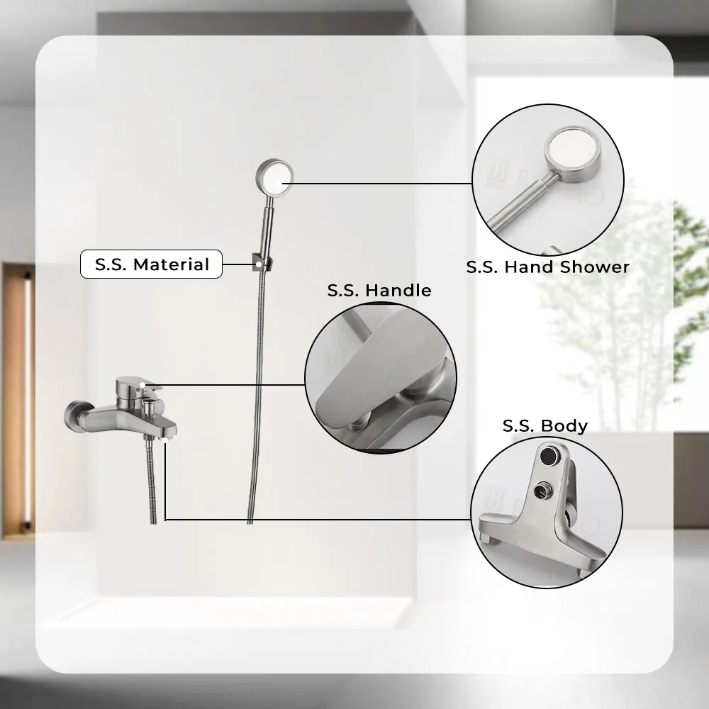 Modern Stainless Steel Single Handle 2 Functions Wall Mounted Bathtub Faucet