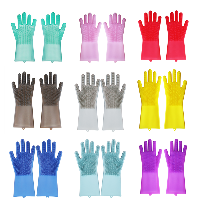 Factory Wholesale Kitchen Tools Dishwasher Use Soft Silicone Rubber Cleaning Gloves for Protect Your Hands