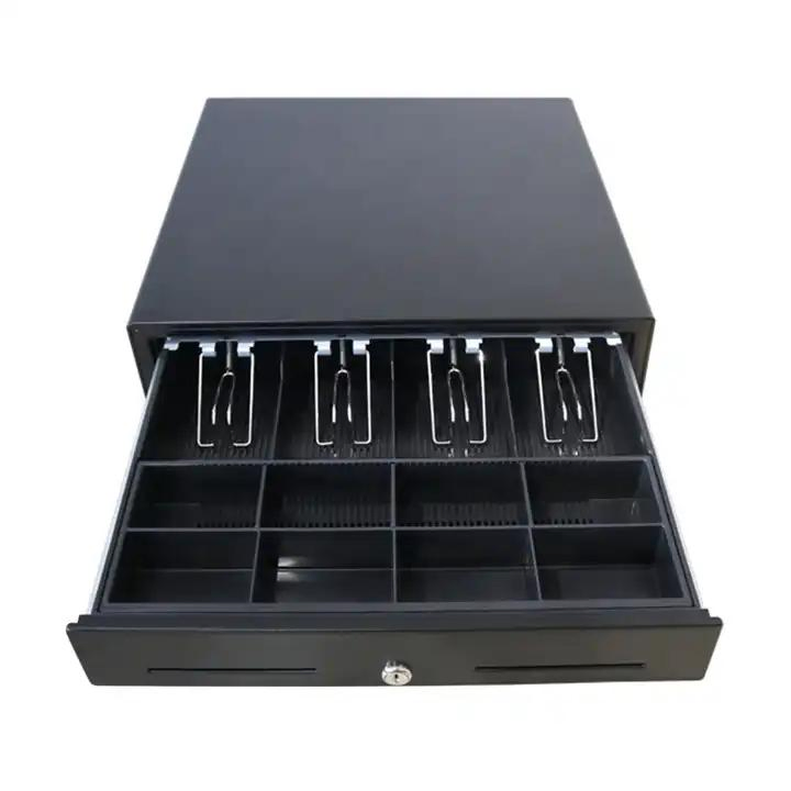 Metal and ABS Plastic Cash Drawer Four Grid Cash Notes Slots 4 Coin Trays Cash Drawer