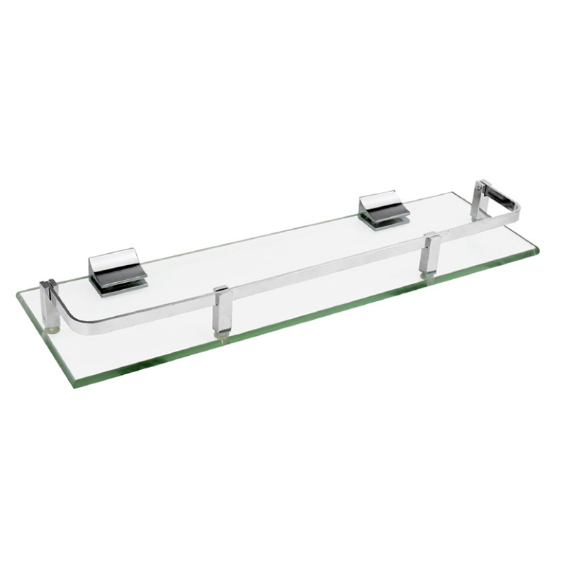 Polished Stainless Steel Wall Mounted Tempered Glass Bathroom Shelf