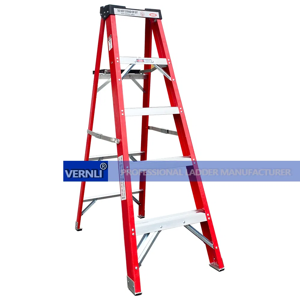 Industrial Fiberglass Non-Conductive Multipurpose Back Tool Tray Wide Step a Type Ladder