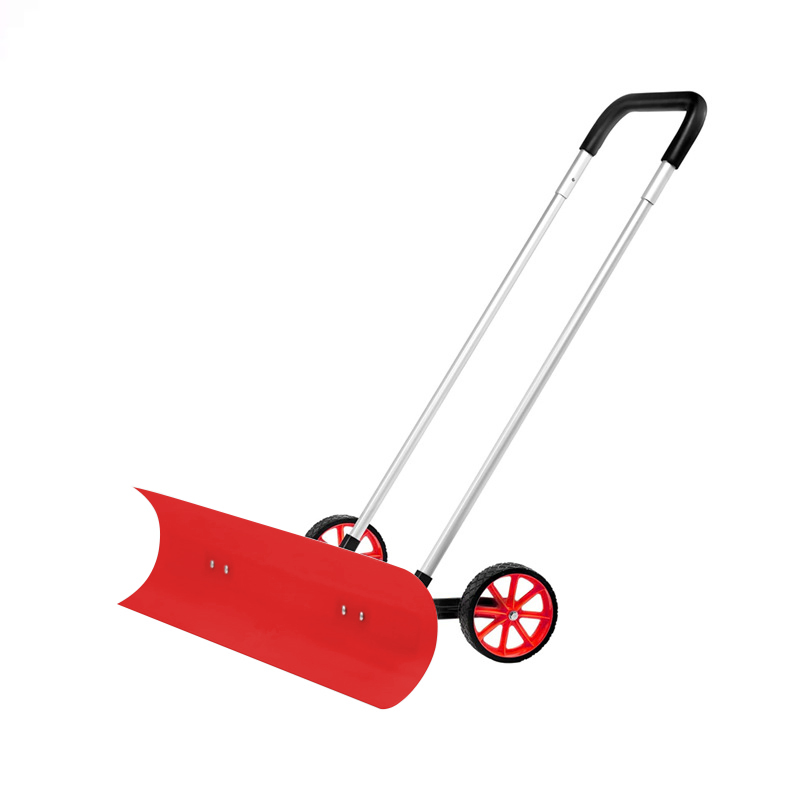 Snow Pusher Shovel with Wheels for Driveway, 37 Inch Bi-Directional Heavy Duty Plastic Snow Pusher on Wheels Rolling Snow Shovel