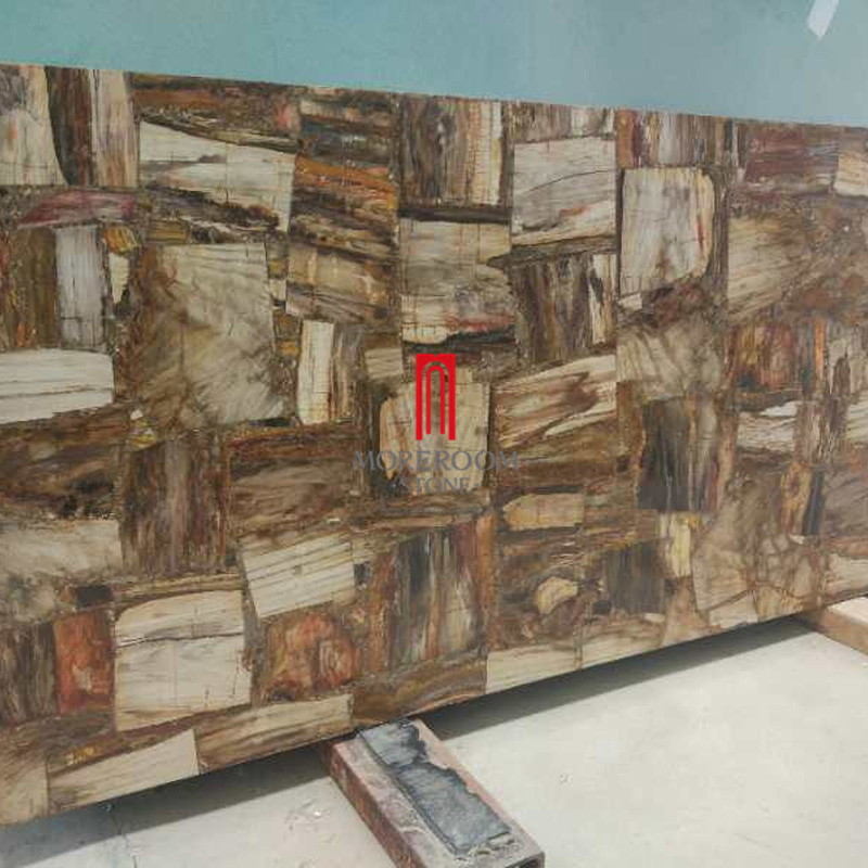 Semi Precious Stone Natural Marble Fossil Wood Stone Reception Desk
